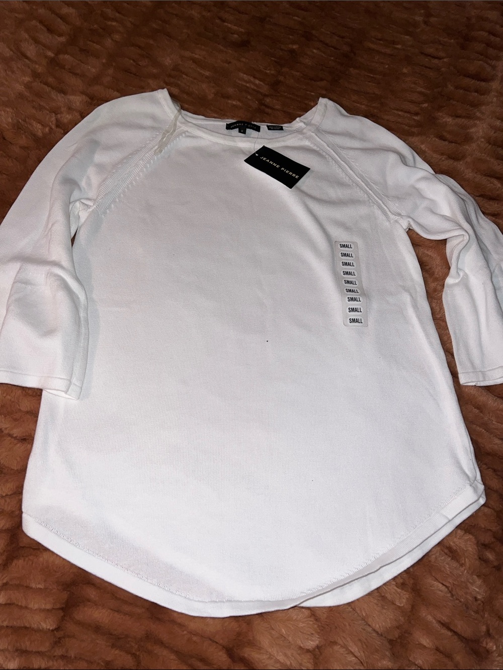 JEANNE PIERRE White Long Sleeve Scoop Neck Top